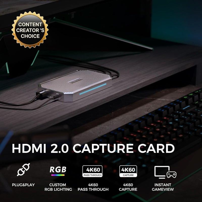 RGBlink Game Capture Card 4K60 HDMI 2.0 & USB 3.1 Video Capture for Streaming and Recording on PS5, Xbox, PC – Low Latency, Audio Video Capture Card for OBS Twitch, External Game Capture Device – MSP331U - Image 2